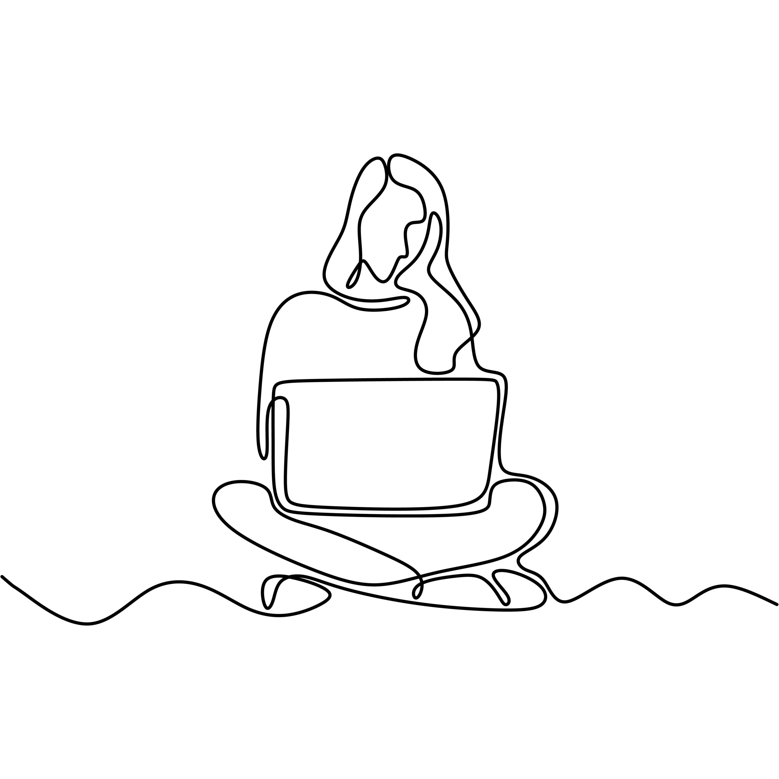 Девушка с ноутбуком рисунок одной линией